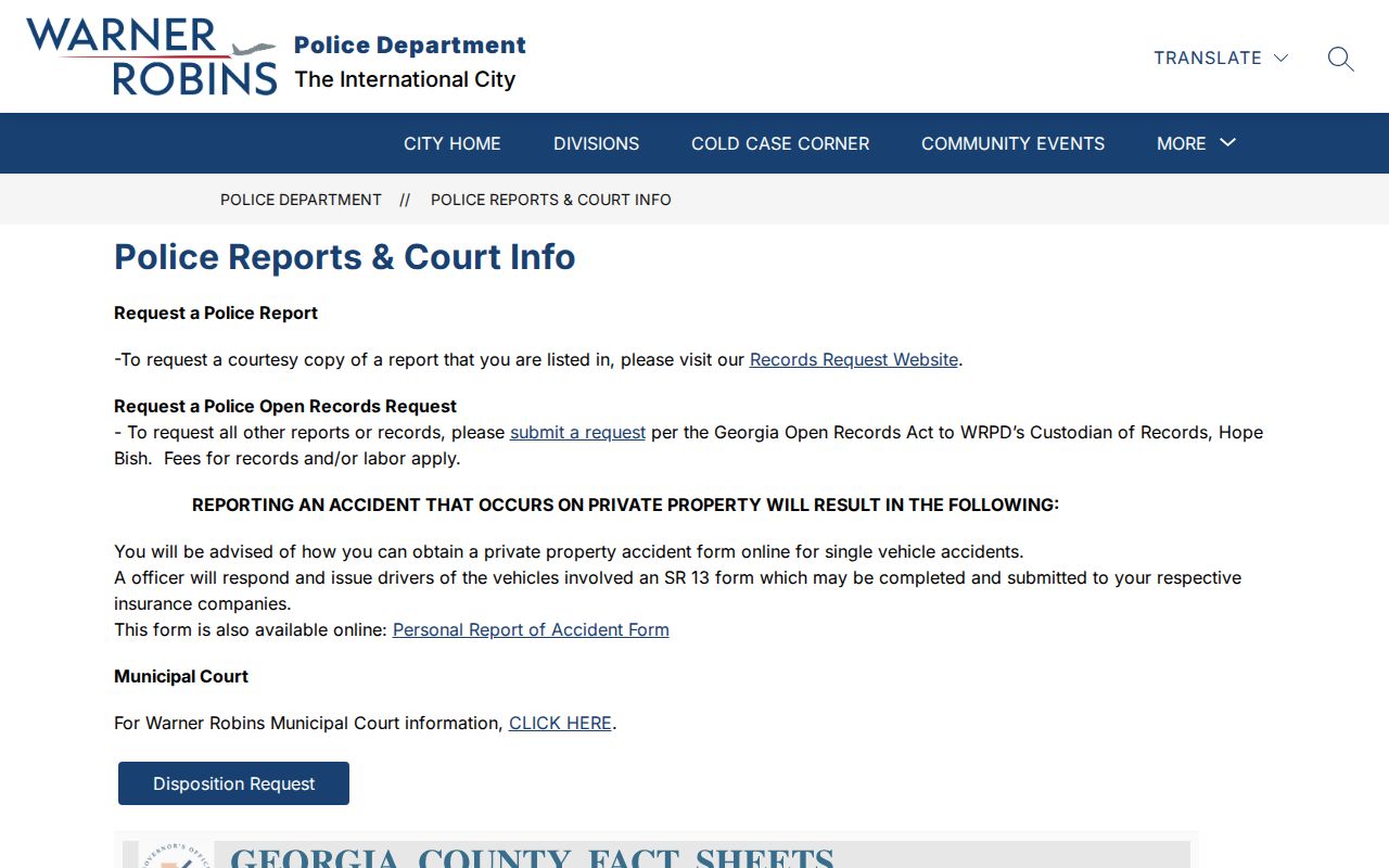 Houston County 24-hour release records source at Warner Robins Police